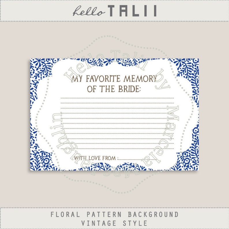 Favorite Memory Of The Bride PRINTABLE Cards Teal Bridal Etsy