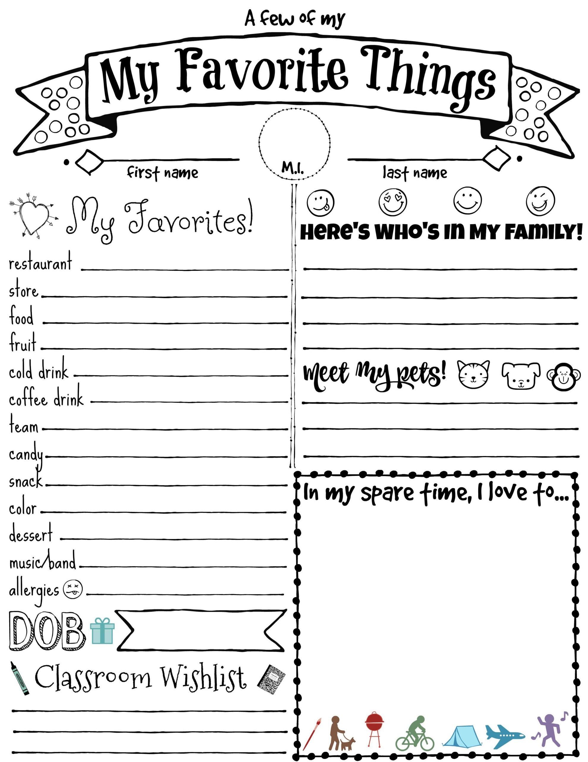 My Favorite Things List Printable