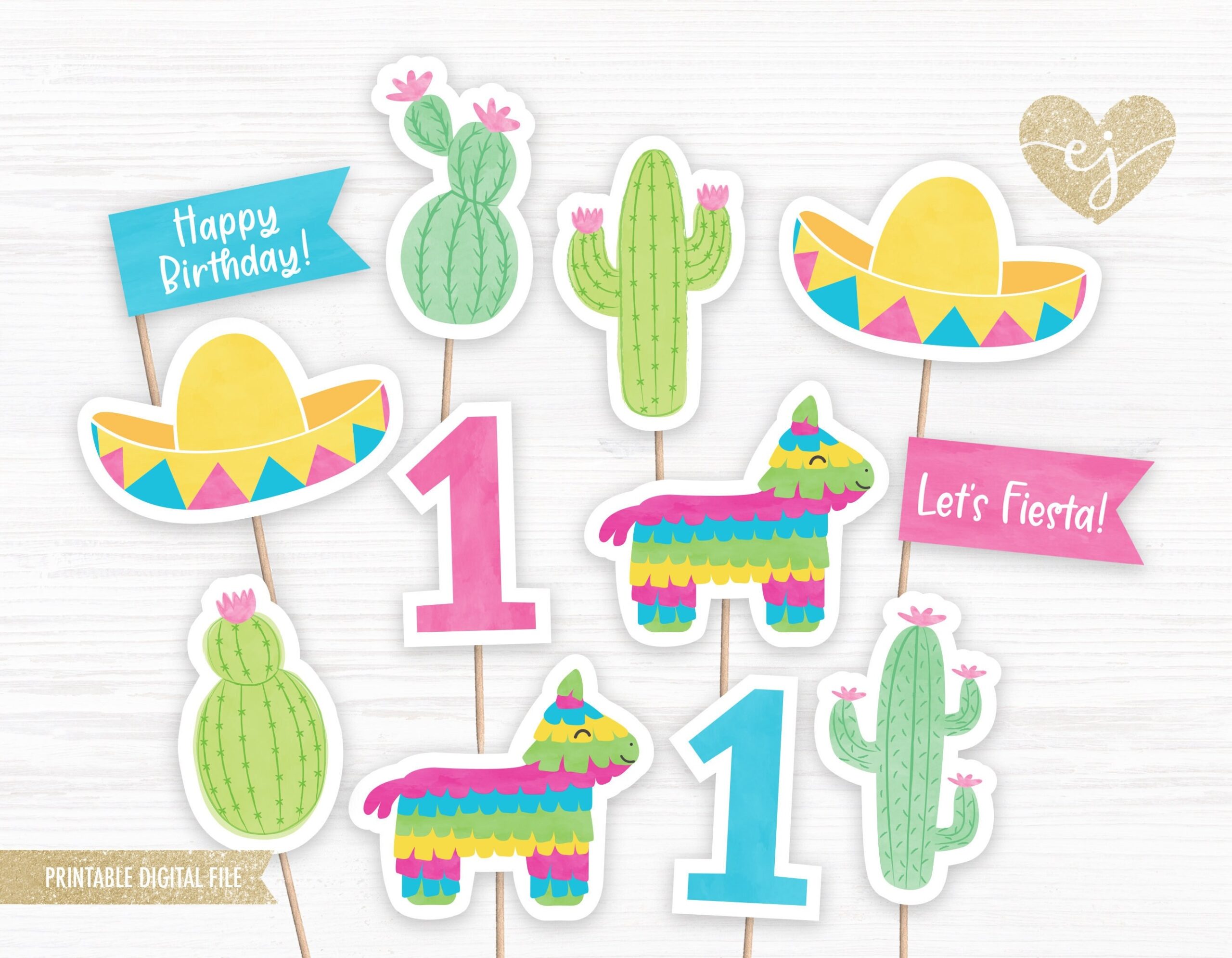 Fiesta Cupcake Toppers Printable Cupcake Toppers Fiesta Etsy