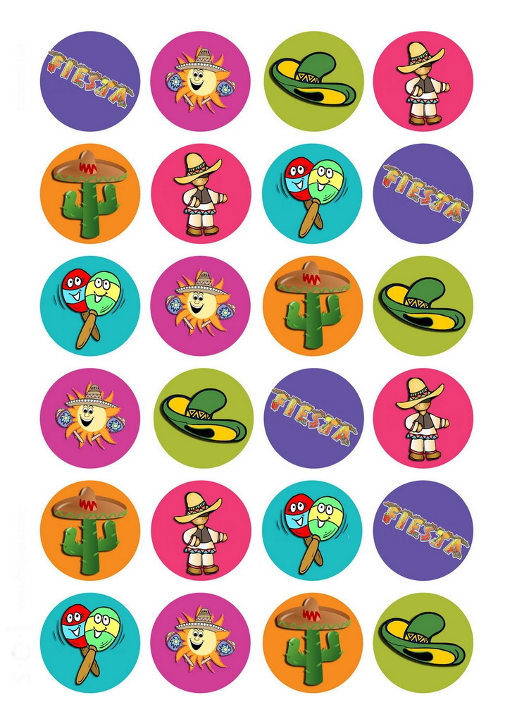 Fiesta Mexican Cupcake Toppers Birthday Printable