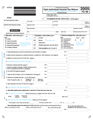 Fillable Online Utah Individual Income Tax Return TC 40 Fax Email Print 