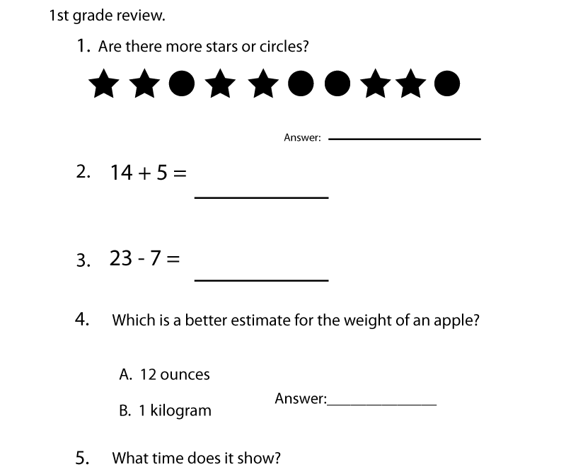 First Grade Math Worksheets Free Printable Pdf