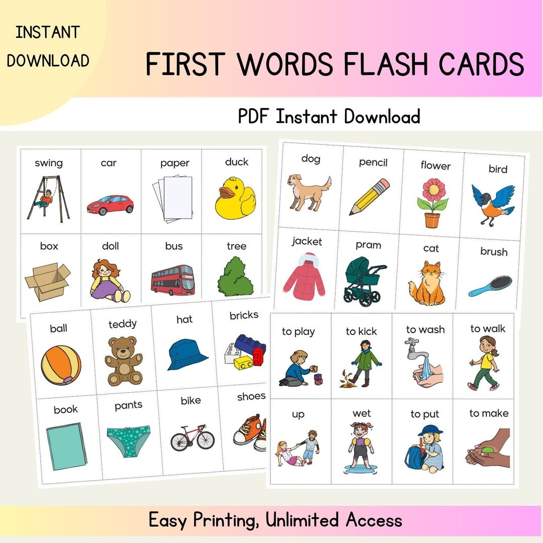 First Words Alphabet Flash Cards Baby Toddler Children Educational 