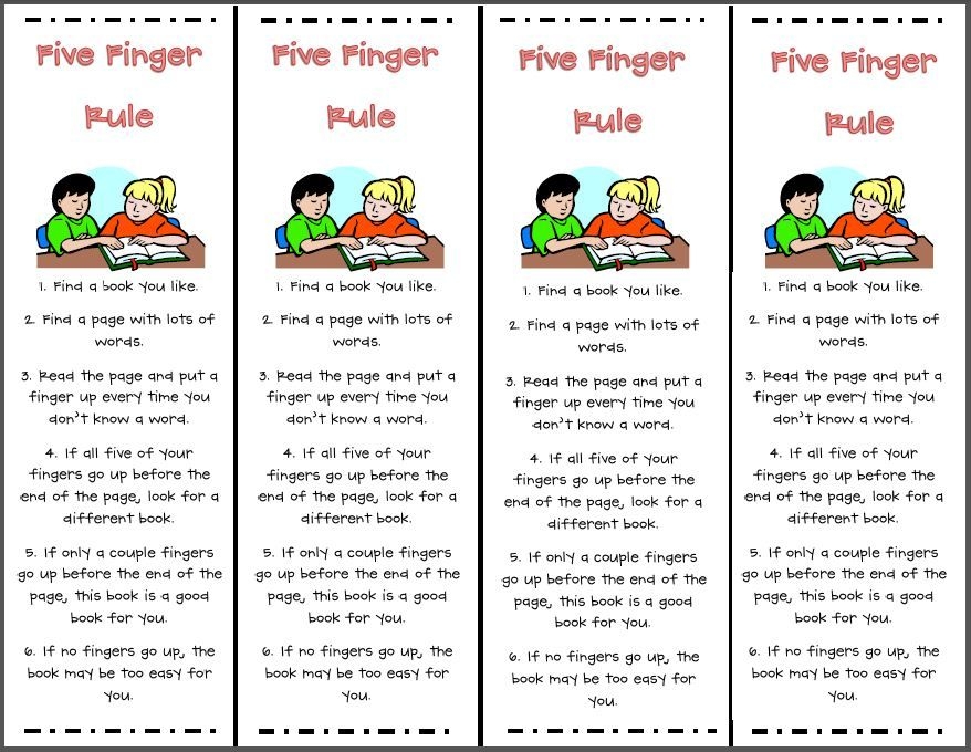 Free Printable Bookmarks With Five Finger Rule