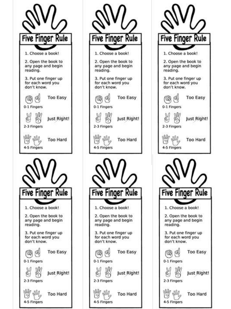 Five Finger Rule Bookmark pdf For Classroom Reading