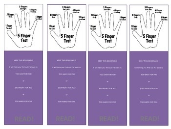 Five Finger Rule Of Reading With Bookmarks And Poster TPT