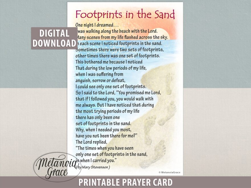 Footprints In The Sand Card Printable Footsteps In The Sand Prayer