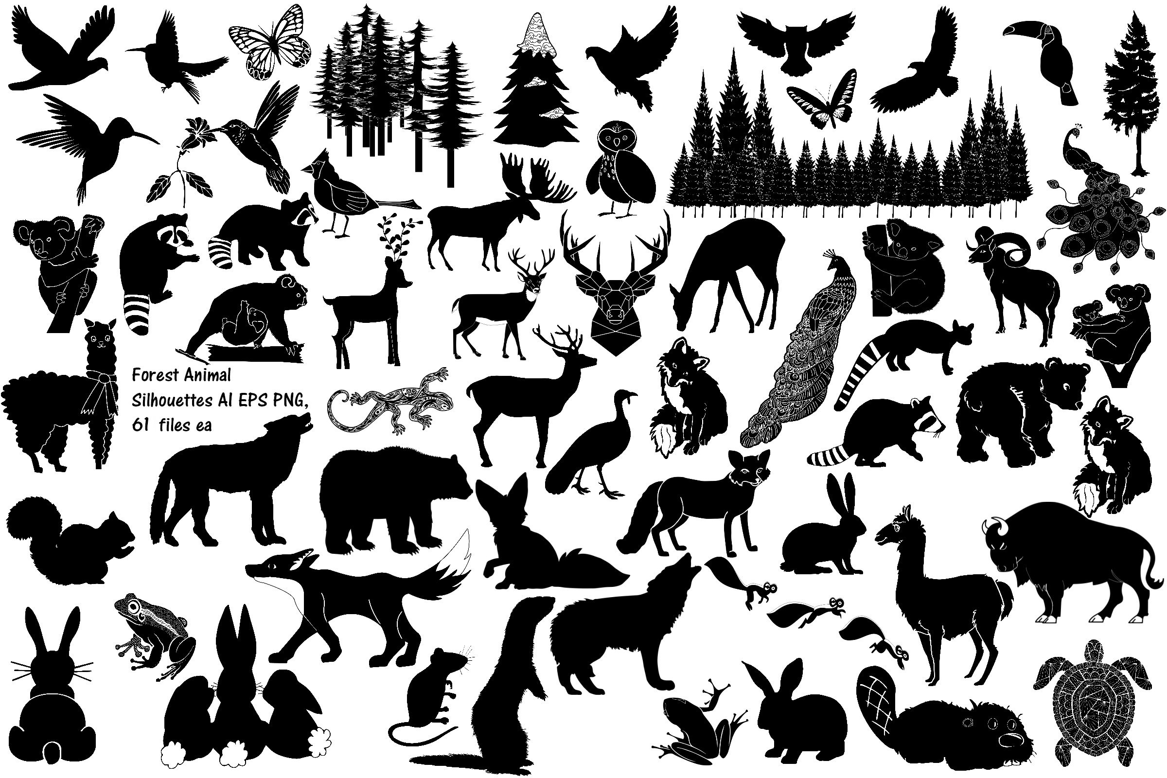 Forest Animal Silhouettes AI EPS PNG 279174 Illustrations Design 