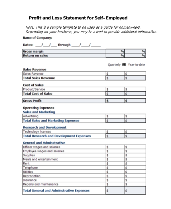 FREE 10 Sample Profit And Loss Forms In PDF Excel