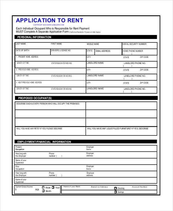 FREE 13 Sample Rental Application Forms In PDF Excel MS Word