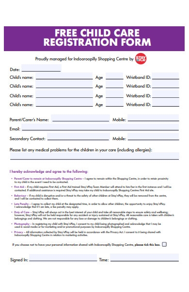 FREE 53 Childcare Registration Form Samples PDF MS Word Google Docs