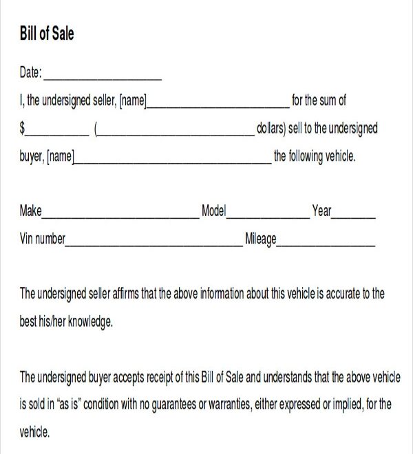FREE 7 Generic Bill Of Sale Templates In MS Word PDF