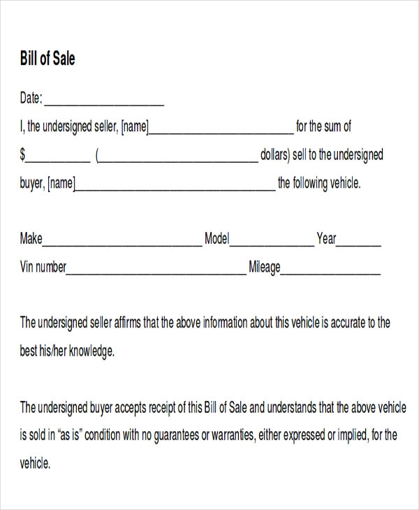 FREE 7 Generic Bill Of Sale Templates In MS Word PDF
