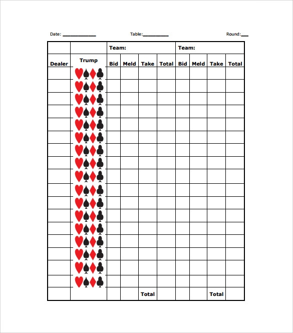 FREE 7 Sample Pinochle Score Sheet Templates In Google Docs MS Word 