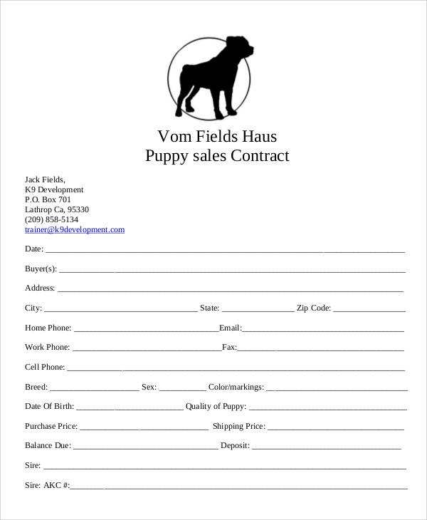 Free Printable Puppy Sale Contract