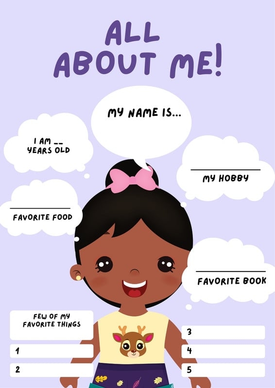 Printable Teenage Girls All About Me!