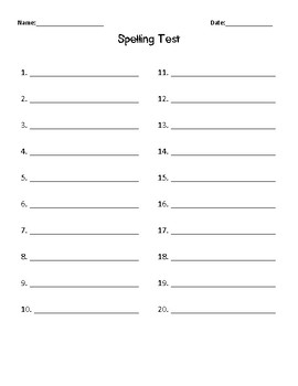 FREE Blank Spelling Test Sheet 20 Words By Sheepy Dreams TPT FREE Blank Spelling Test Sheet 20 Words By Sheepy Dreams TPT