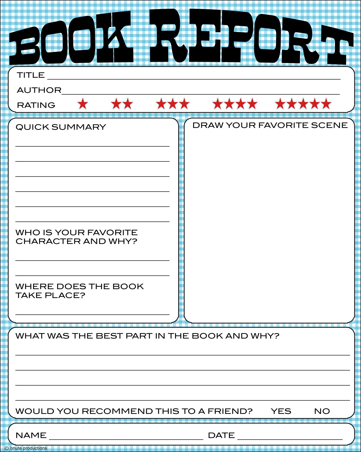 Free Book Report Template 5Th Grade