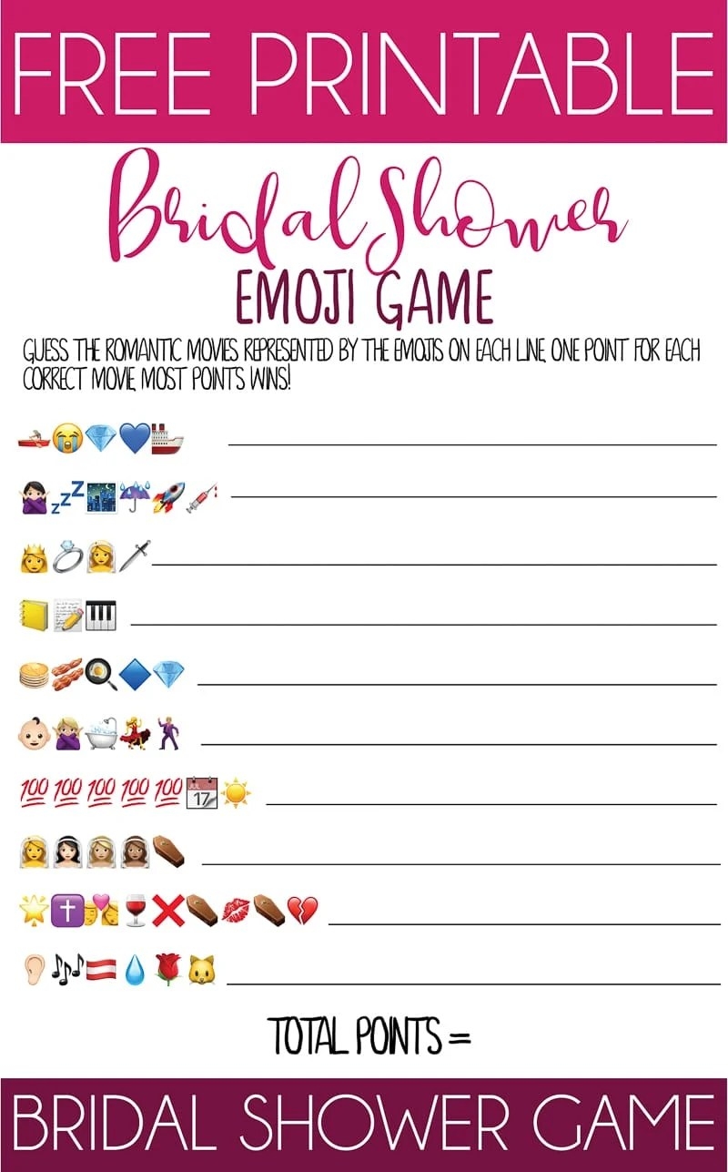 Free Bridal Shower Game Printables