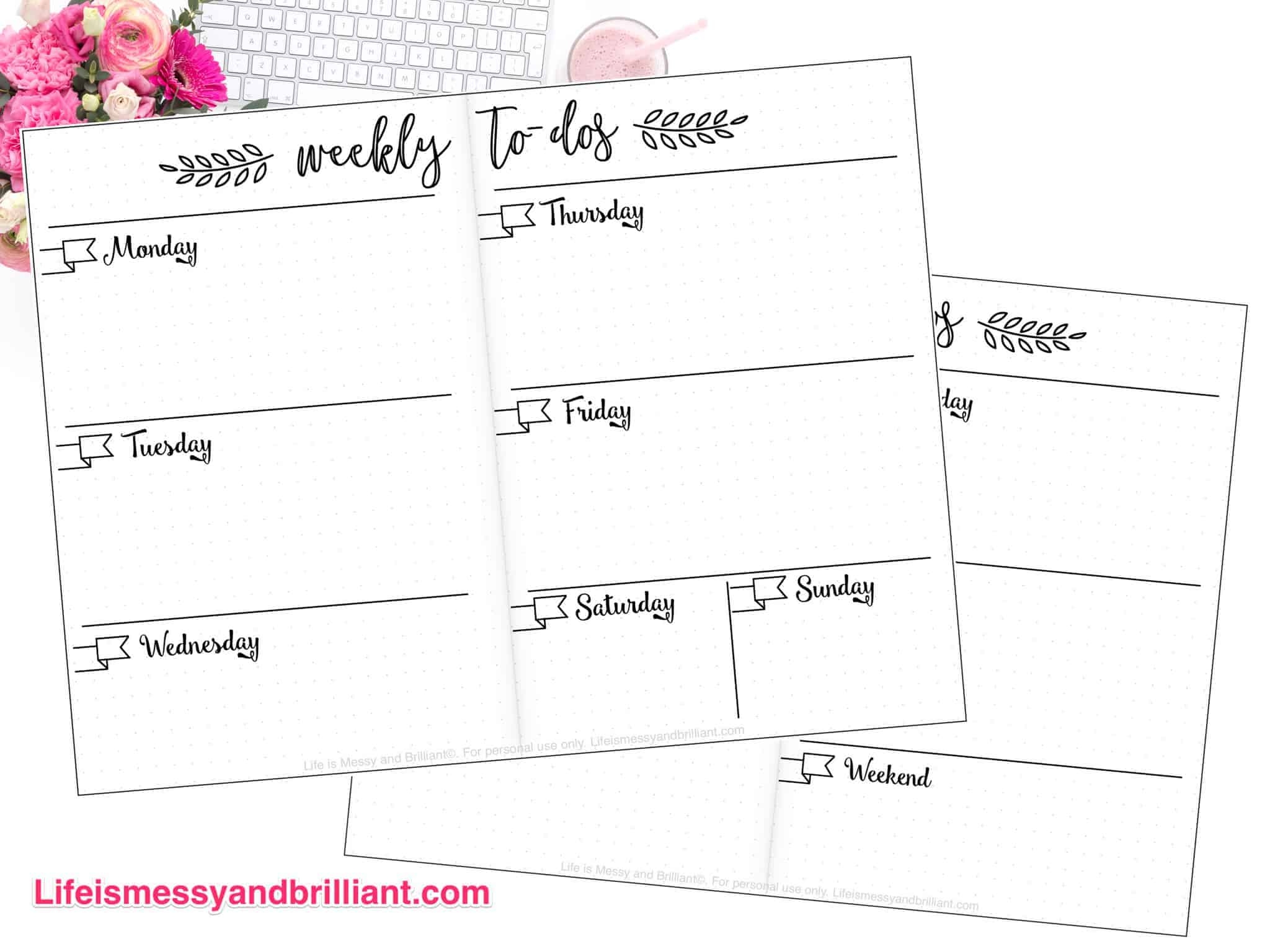 FREE Bullet Journal Weekly Spread Printables