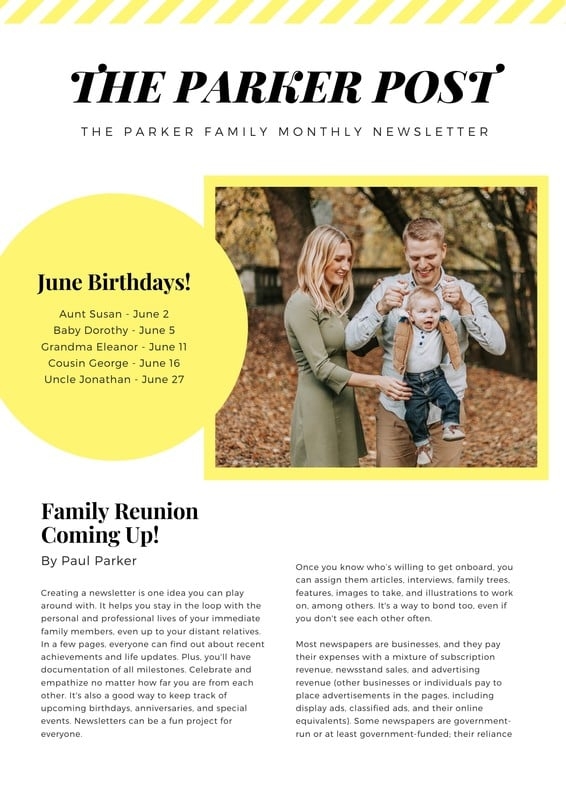 Free Custom Printable Family Newsletter Templates Canva
