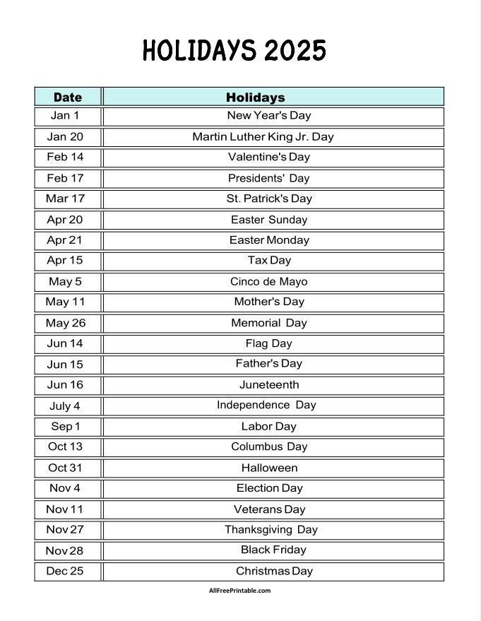 Free Download Unique Printable 2025 Calendars With Holidays Calendar 