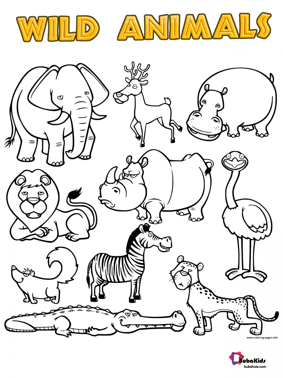 Free Download Wild Animals Printable Coloring Page BubaKids Free Download Wild Animals Printable Coloring Page BubaKids
