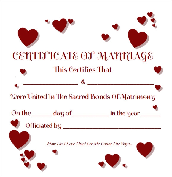 Free Printable Editable Certificate Of Marriage Template
