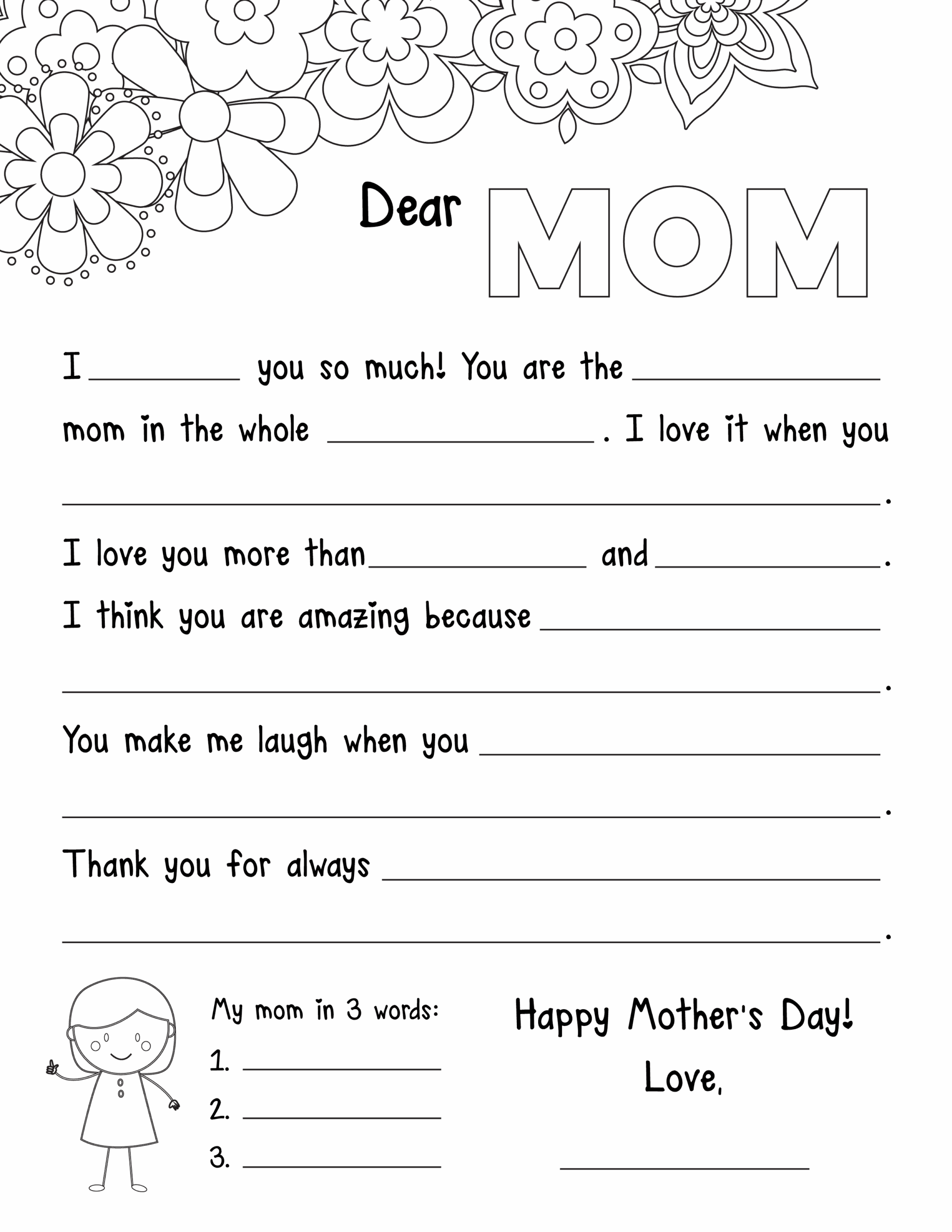 Free Mother 39 s Day Printable For Kids About A Mom