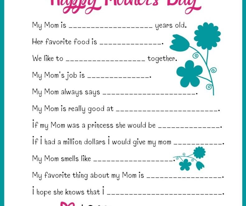 FREE Mother 39 s Day Questionnaire Printable All My Good Things