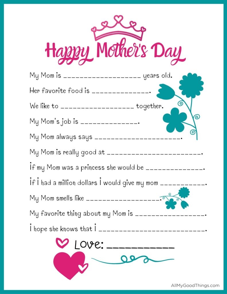 FREE Mother 39 s Day Questionnaire Printable All My Good Things FREE Mother 39 s Day Questionnaire Printable All My Good Things