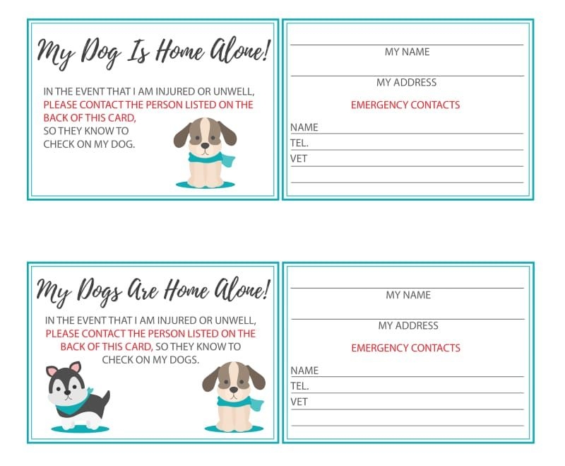 FREE My Pet Is Home Alone Emergency Card Cats Dogs Other Pets