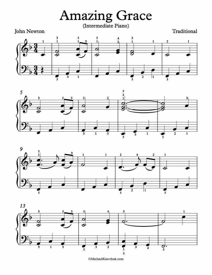Free Piano Sheet Music Amazing Grace For Beginners