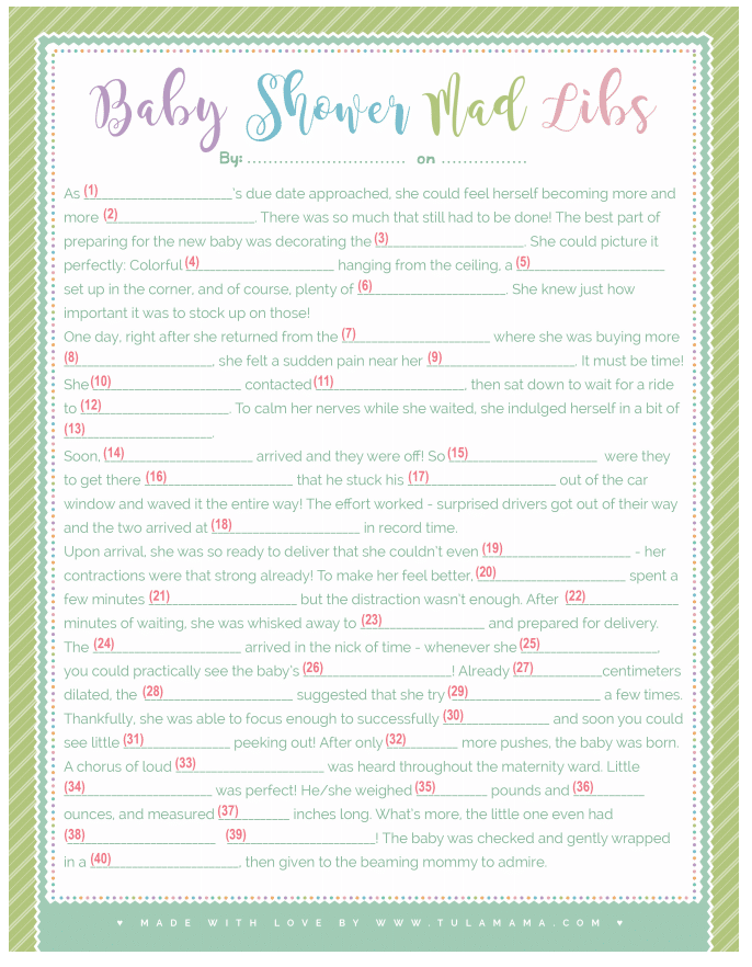 Free Printable Baby Shower Mad Lib Games Free Printable Baby Shower Mad Lib Games