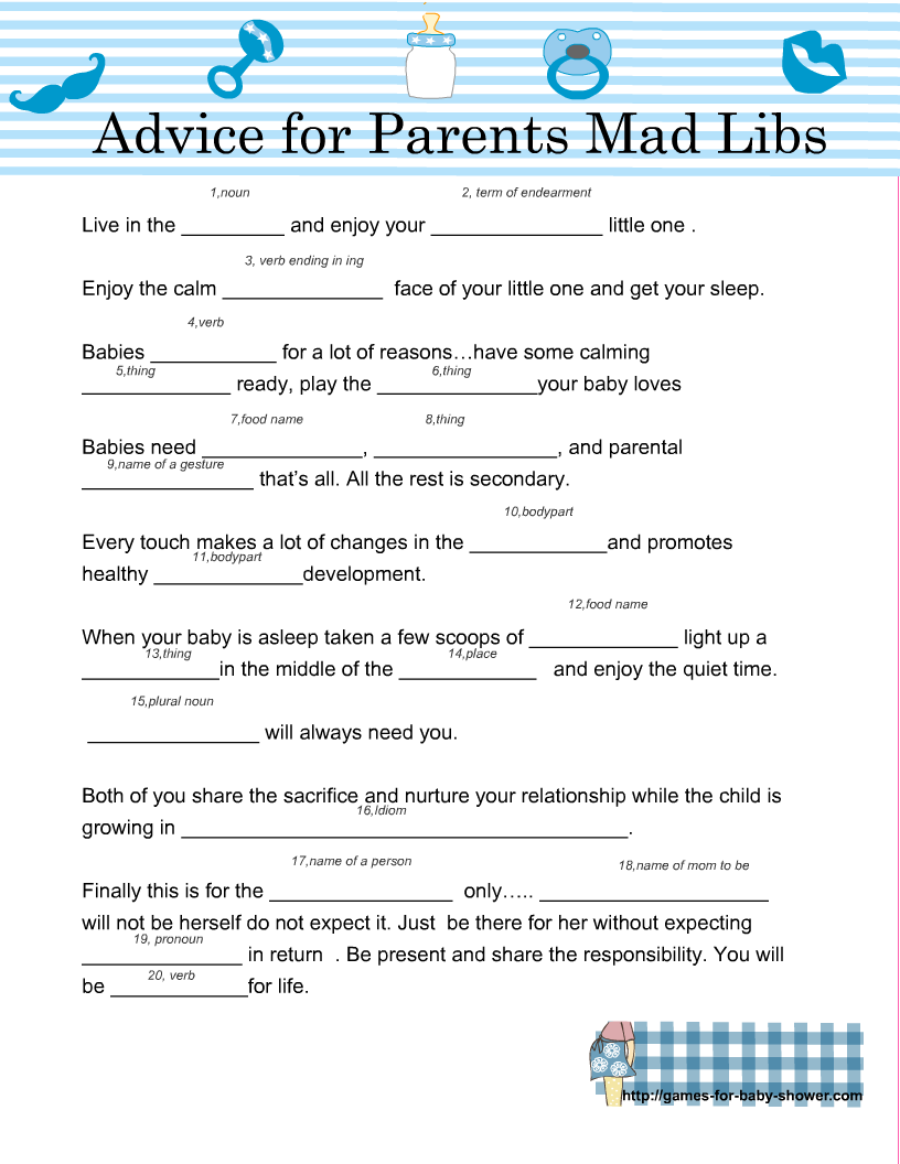 Free Printable Baby Shower Mad Lib Game Free Printable Baby Shower Mad Lib Game