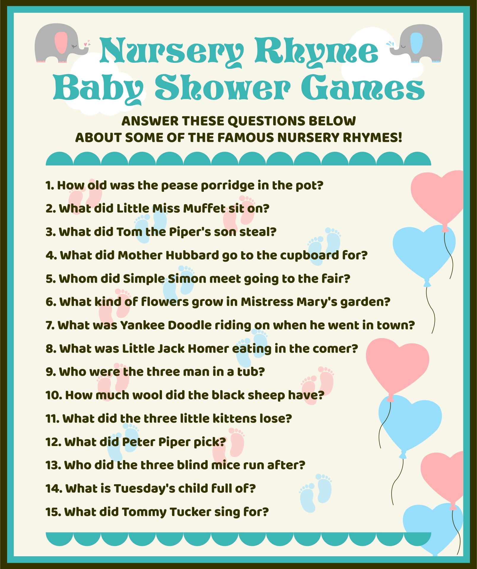 Free Printable Baby Shower Nursery Rhyme Games 60 OFF