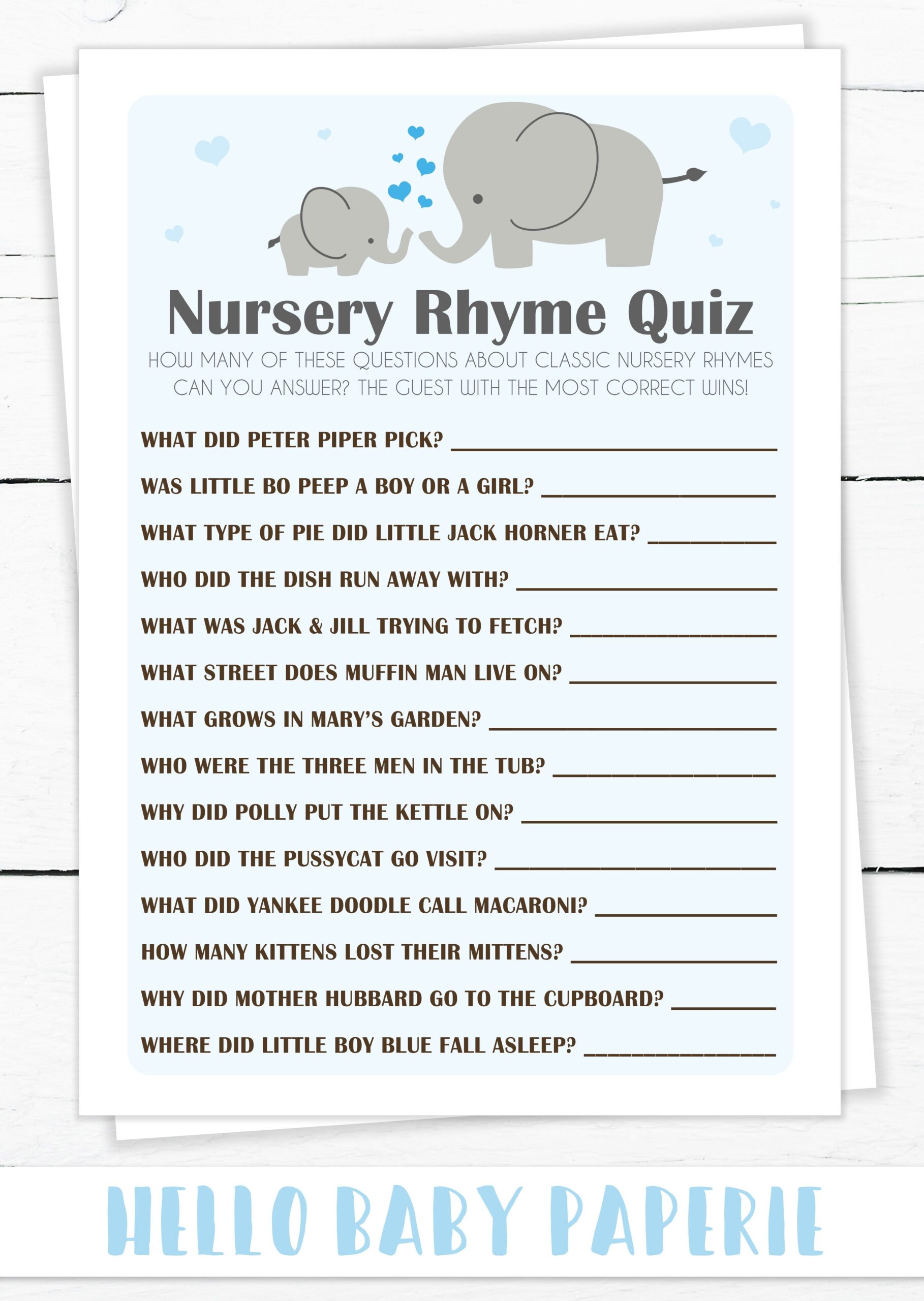 Baby Shower Nursery Rhyme Game Free Printable