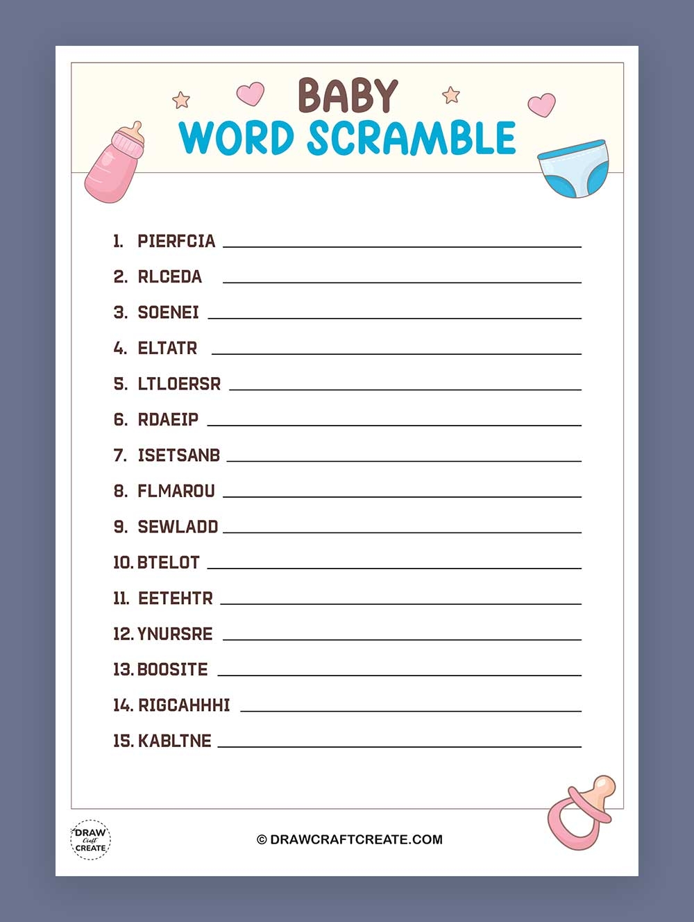 Free Printable Baby Word Scramble Draw Craft Create