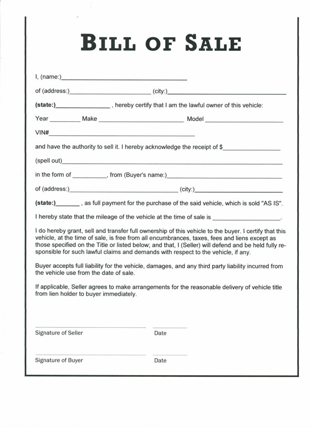 Free Printable Basic Bill Of Sale