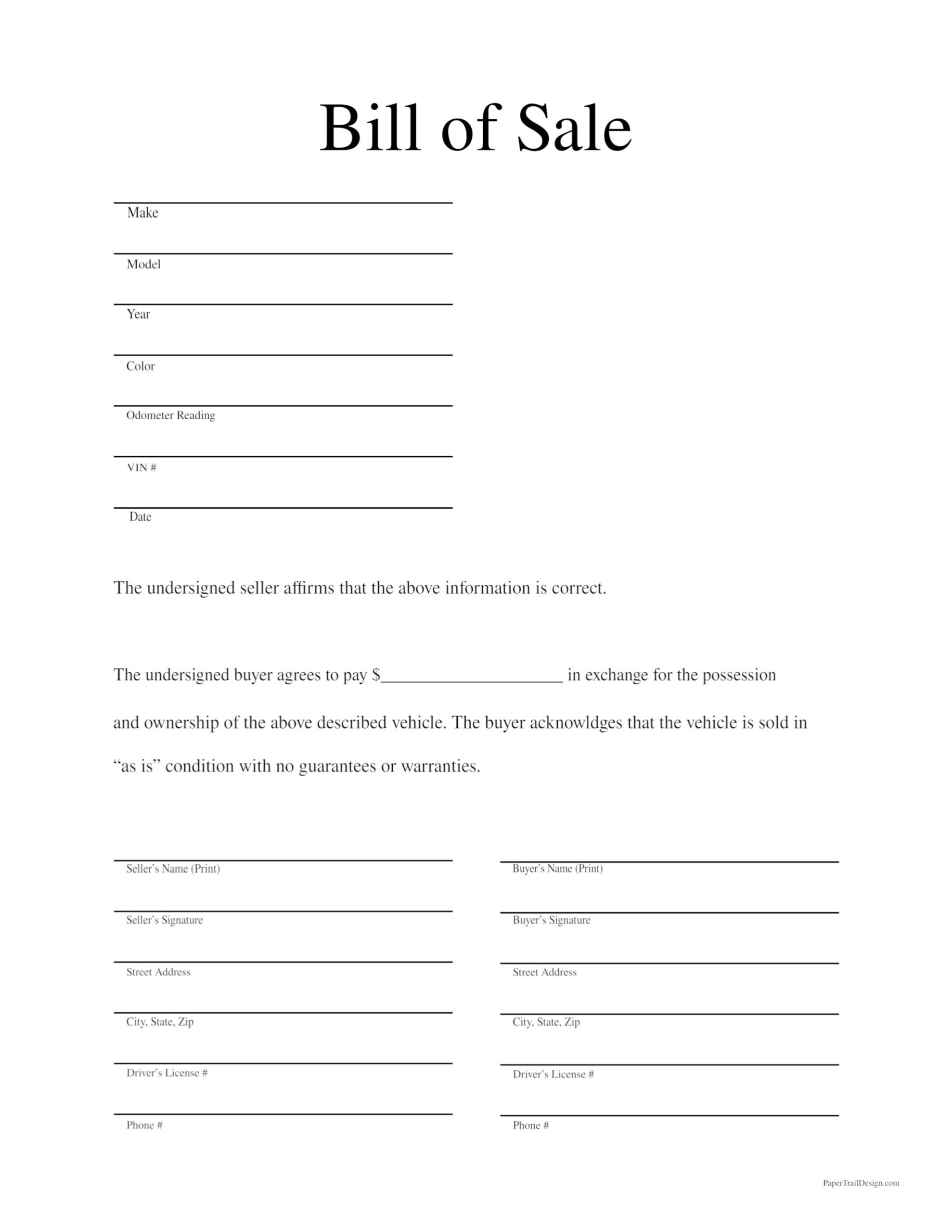 Free Printable Bill Of Sale Vehicle Template Creopl
