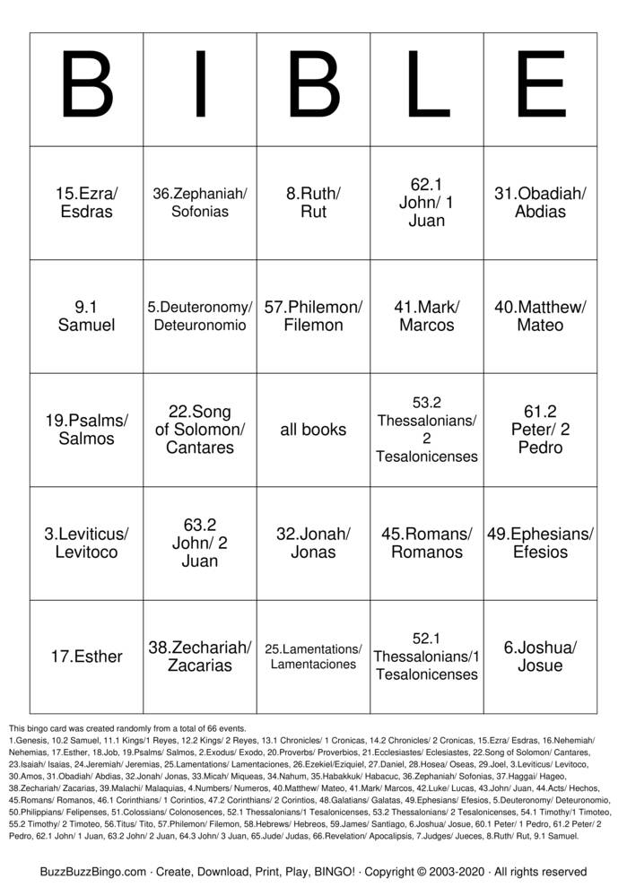 Free Printable Books Of The Bible Bingo Cards Printable Word Searches