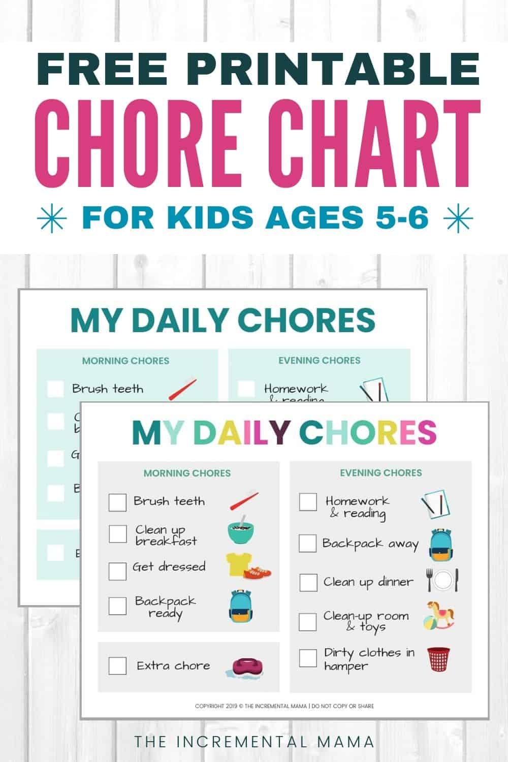 Free Printable Chore Chart For 5 6 Year Olds The Incremental Mama
