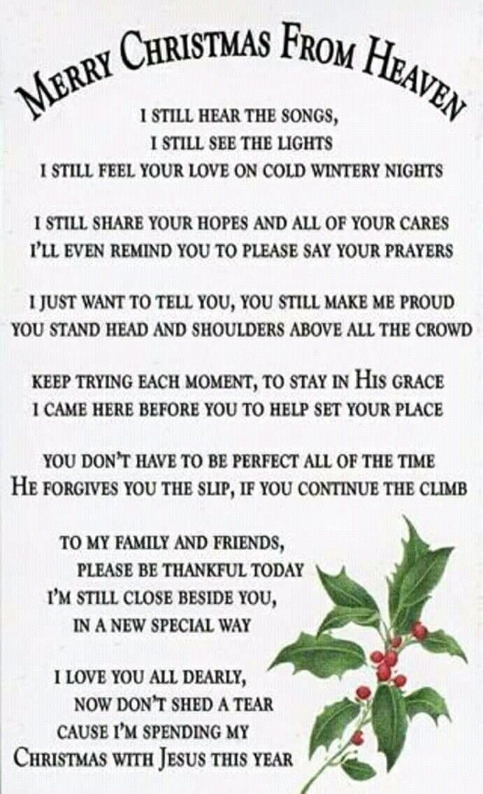 Free Printable Christmas In Heaven Poem Printable Printable And 