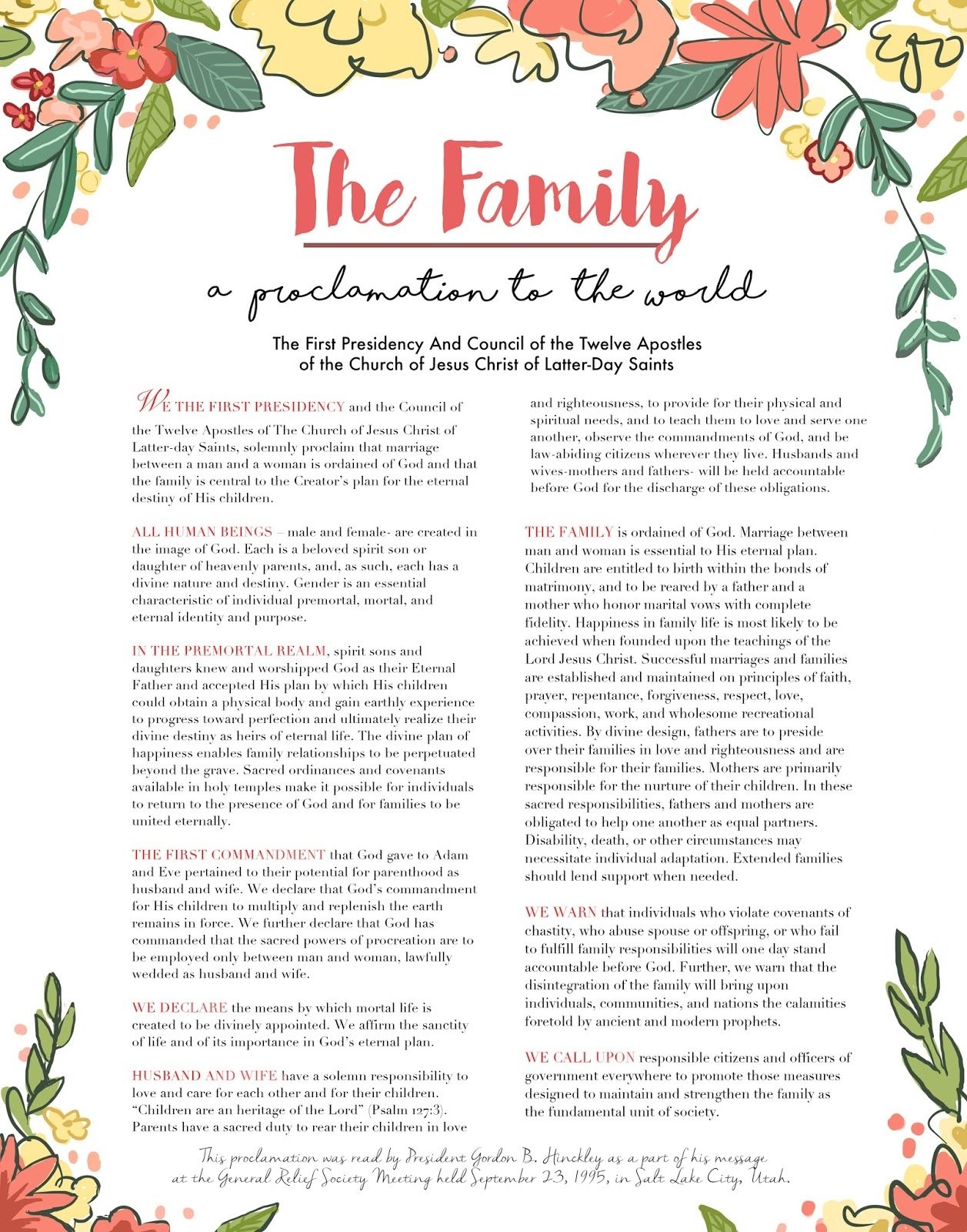 FREE Printable Download Of The Family A Proclamation To The World 