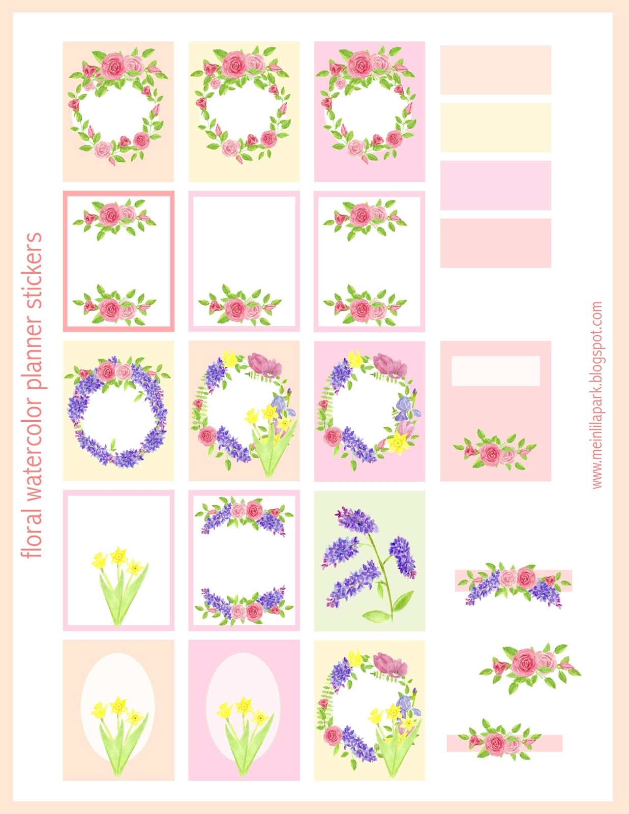 Free Printable Floral Planner Stickers Watercolor Ausdruckbare 