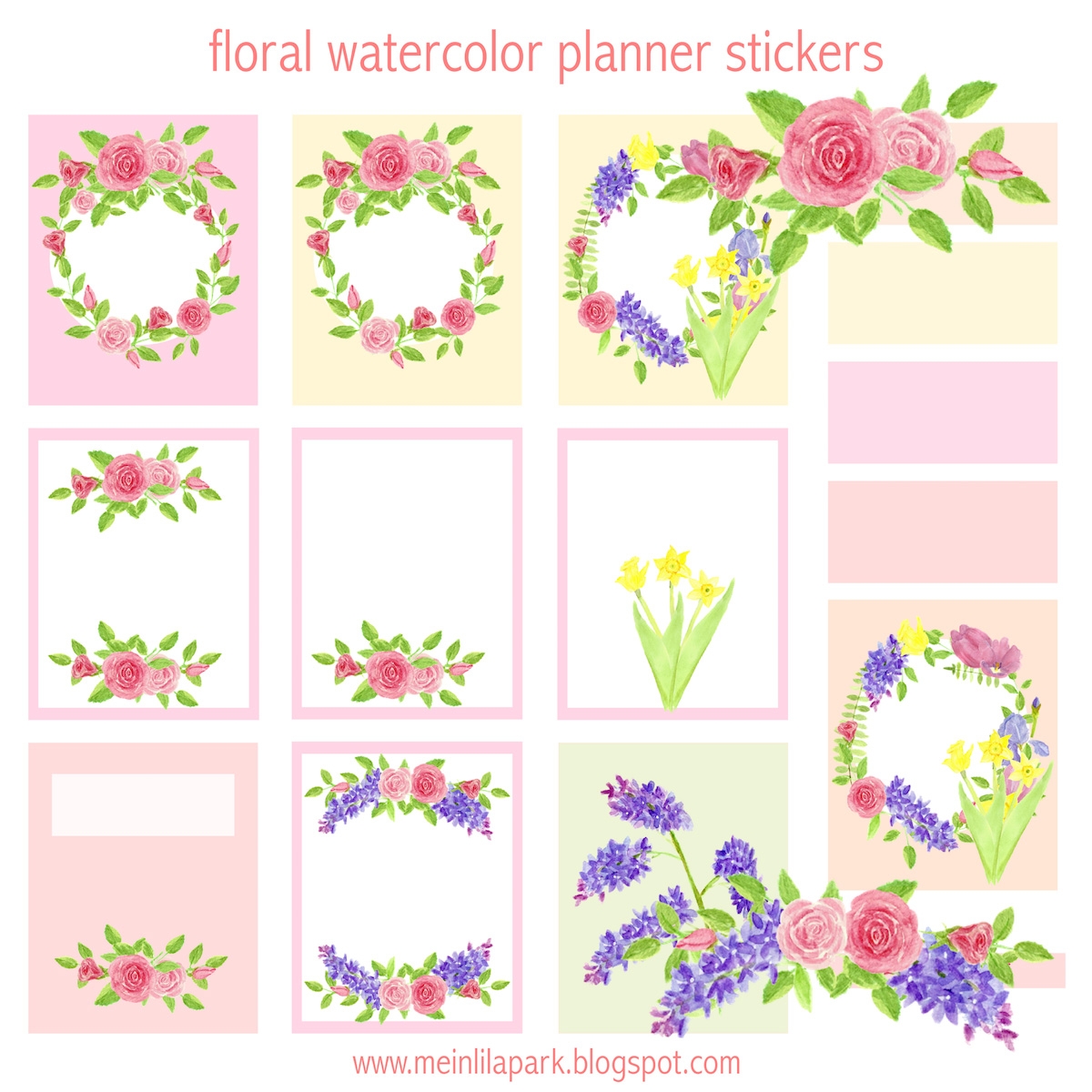 Free Printable Floral Planner Stickers Watercolor Ausdruckbare 