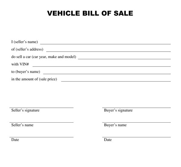 Free Printable Free Car Bill Of Sale Template Form GENERIC Free Printable Free Car Bill Of Sale Template Form GENERIC