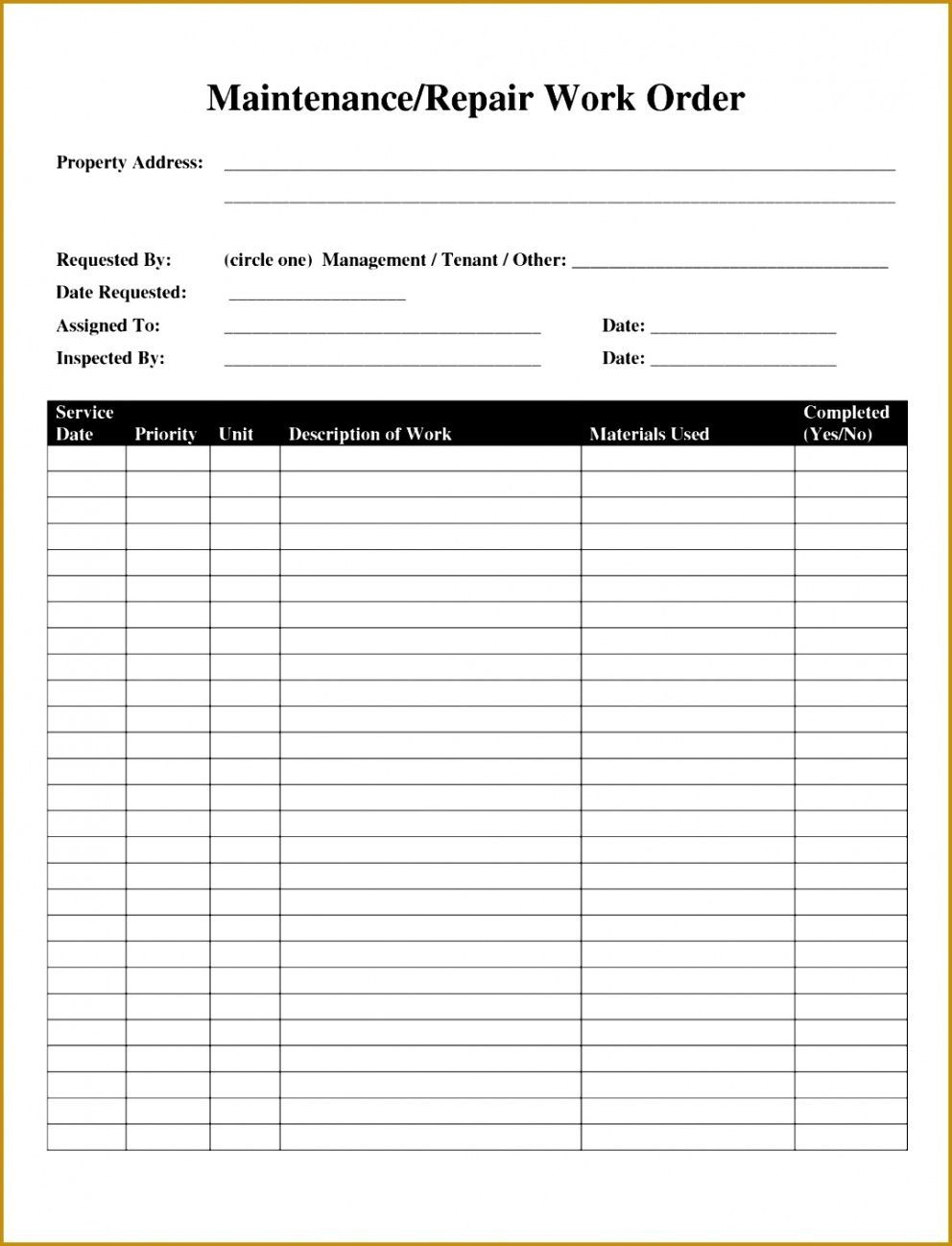 Free Printable Maintenance Work Order Template Free Printable Templates Free Printable Maintenance Work Order Template Free Printable Templates