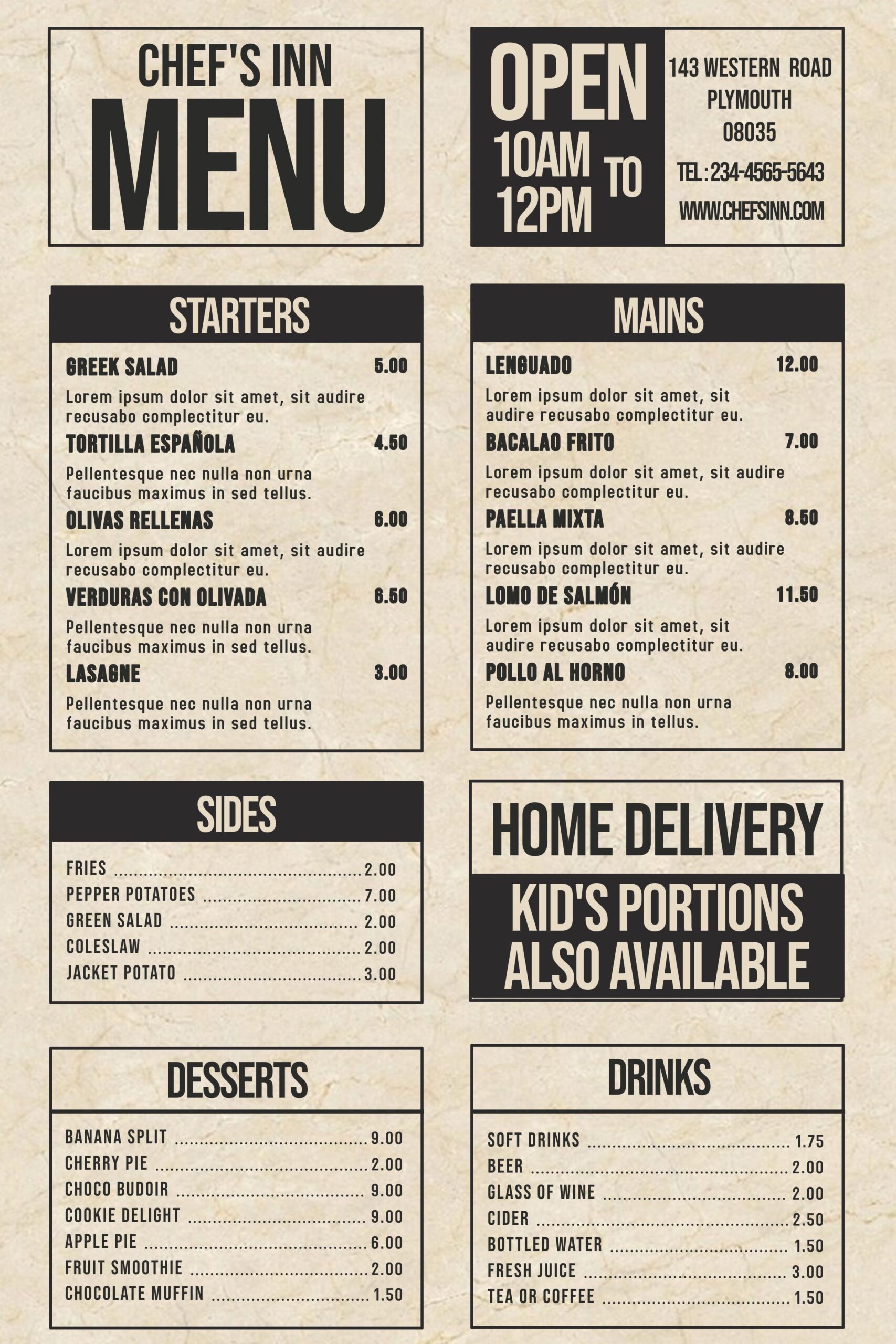 Free Printable Menus For Restaurants