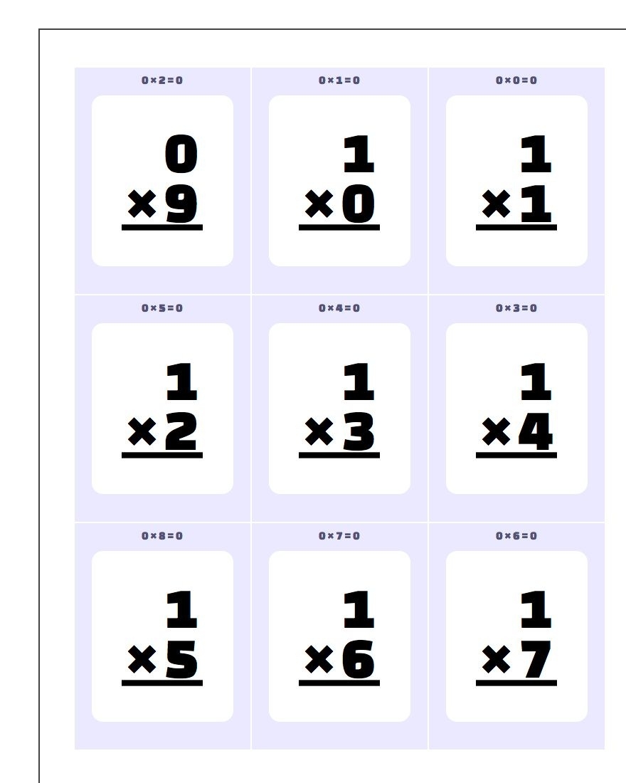 Free Printable Multiplication Flash Cards 0 10 Free Printable